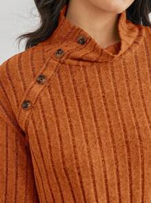 SHEIN Frenchy 紐扣細節繫腰帶洋裝 - 鏽棕色 - 查看 2