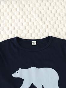 男大童1入組小熊印花家居服上裝&1入組睡褲 - 寶藍色 - 查看 4