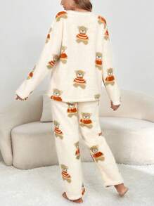 Bộ đồ PJ/Bộ đồ ngủ họa tiết gấu thả vai - Màu be - Xem 2