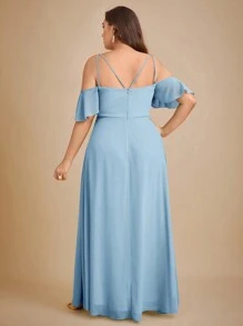 SHEIN Belle 大碼挖肩荷葉邊超長伴娘洋裝 - 淺藍色 - 查看 2