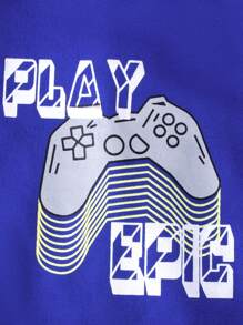 男童标语图案拉链卫衣 - 藍色 - 查看 5