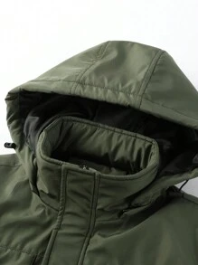 Manfinity Homme Men's Loose Fit Zip Up Thermal Lined Hooded Jacket - Army Green - View 4