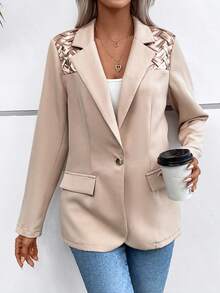 SHEIN Essnce Trang trí Chi tiết về Flap Nút đơn Áo vest - Màu Khaki - Xem 6