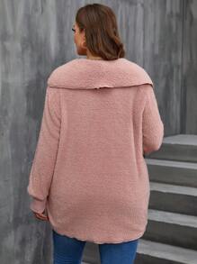 SHEIN LUNE Hơn Túi Kép Mở Mặt trước Áo khoác Teddy - Bụi hồng - Xem 3