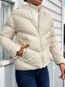 EURMUSE Zip Up Hooded Puffer Coat - Apricot - View 4