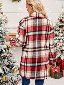 SHEIN Frenchy Plaid Double Breasted Lapel Neck Drop Shoulder Overcoat - Multicolor - View 2