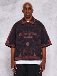 SUMWON Boxy Fit Zip Nylon Shirt With All Over Print - Multicolor - View 1