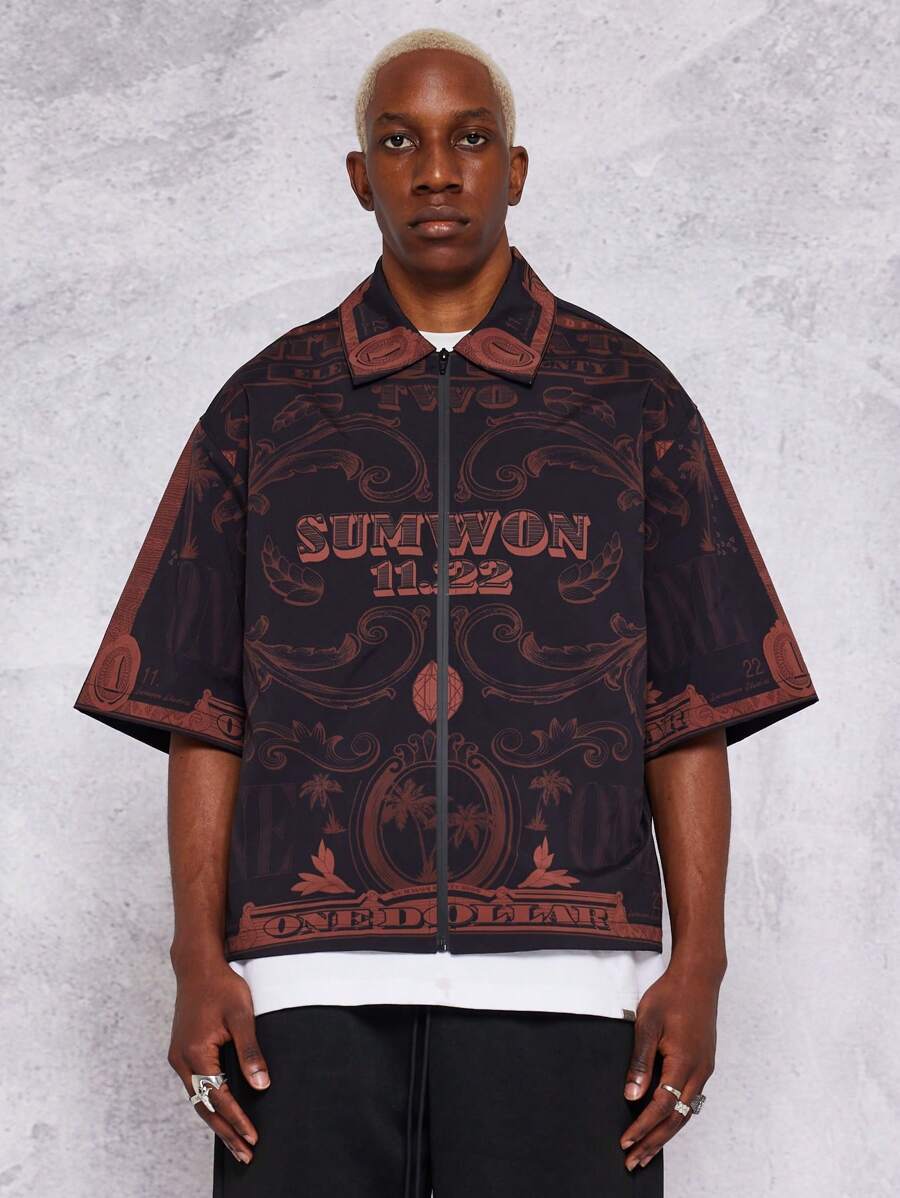 SUMWON Boxy Fit Zip Nylon Shirt With All Over Print - Multicolor - View 1