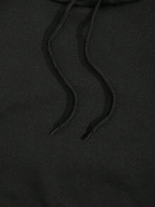 INAWLY 骷髅頭圖案袋鼠口袋抽繩加絨內裏連帽衫 - 黑色 - 查看 4