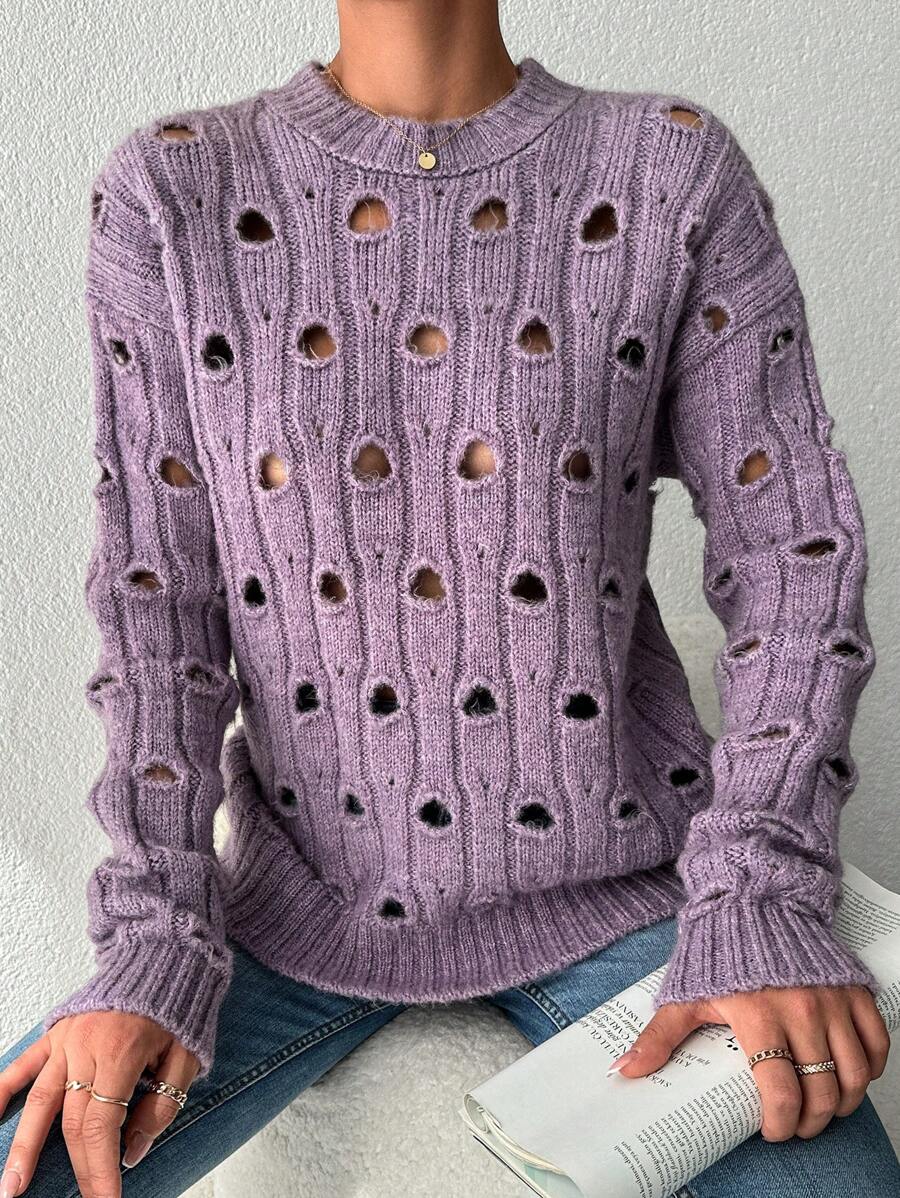 RueChic 鏤空落肩袖套頭毛衣