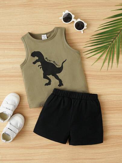 Baby Boy Dinosaur Printed Vest Top & Shorts Summer Casual Outfit
