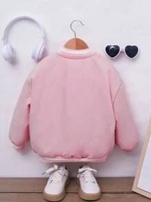 SHEIN Young Girl Letter Graphic Striped Trim Drop Shoulder Bomber Jacket