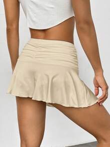 SHEIN MOD Ruched Ruffle Hem Skirt - Khaki - View 6
