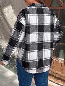 Plus Drop Shoulder Curved Hem Plaid Print Coat - Multicolor - View 2