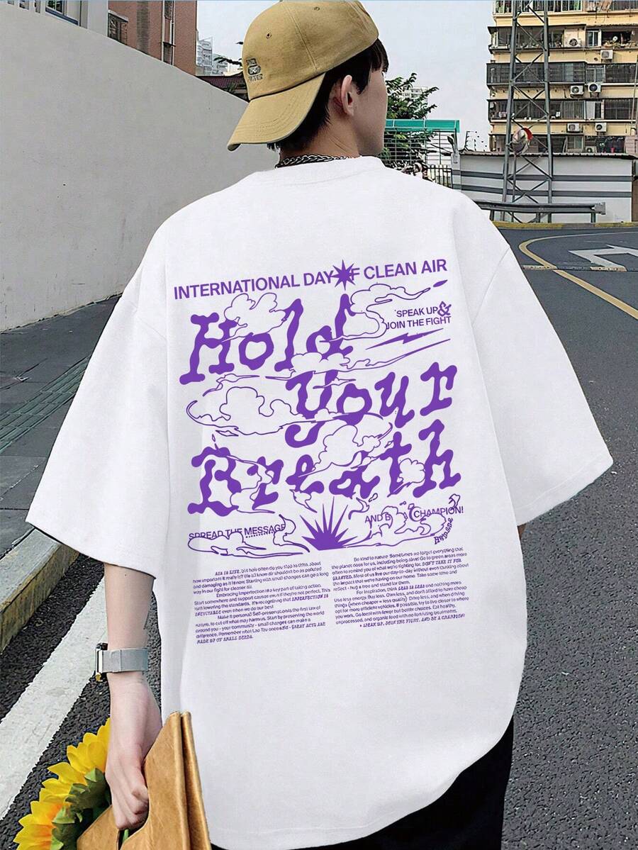 Men Slogan Graphic Drop Shoulder Tee - White - View 1