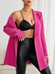 SHEIN Privé 西裝領雙排釦西裝外套 - 淡紫色 - 查看 3