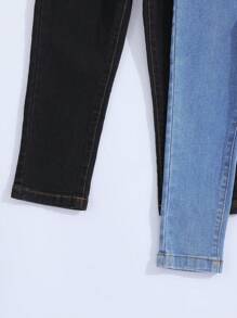 SHEIN Explorewe Young Girl 2pcs Solid Slant Pocket Jeans - Multicolor - View 6