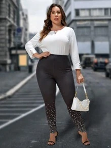 EMERY ROSE Talla grande Camiseta con tira cruzada cuello & puño - Blanco - Ver 5