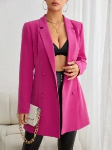 SHEIN Privé 西裝領雙排釦西裝外套 - 淡紫色 - 查看 6