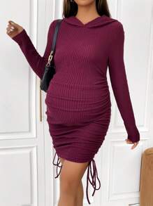SHEIN Maternity Drawstring Side Hooded Bodycon Dress