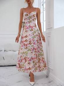Floral Print Split Thigh Cami Dress - Multicolor - View 5