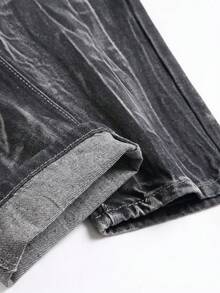 Quần Jeans Nam Túi Dây kéo Bị tách màu trơn - Xám - Xem 7