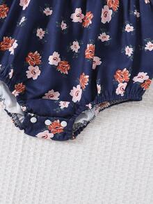 Đứa bé gái tay áo lá sen Áo thun & In hoa Romper tổng thể - Hồng - Xem 7