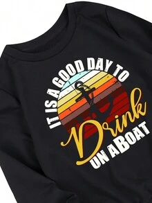 Letter & Anchor Graphic Sweatshirt - Black - View 5