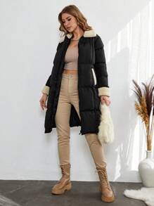 EURMUSE Veste d'hiver avec col patchwork et fermeture à glissière - Noir - Voir 3