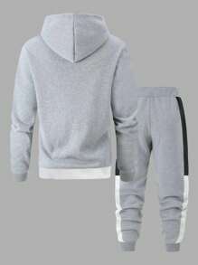 Manfinity Homme 男士拼接字母圖案束口連帽衛衣和運動褲套裝 - 灰色 - 查看 2