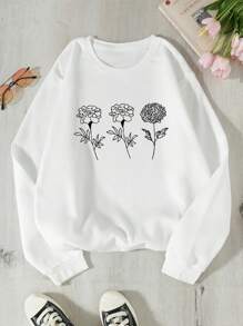 SHEIN EZwear 印花加絨內裏運動衫 - 白色 - 查看 1