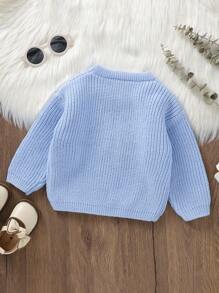 SHEIN Baby Girl Letter Pattern Drop Shoulder Sweater - Baby Blue - View 2