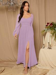 SHEIN Belle Vestido de dama de honor escote corazón de manga farol de muslo con abertura