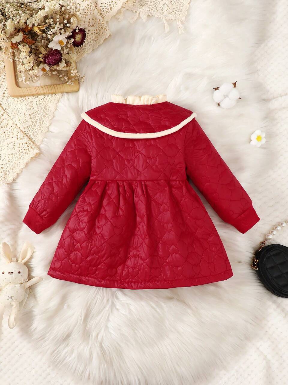 Baby Girl Contrast Binding Button Front Peter Pan Collar Coat Autumn Fall