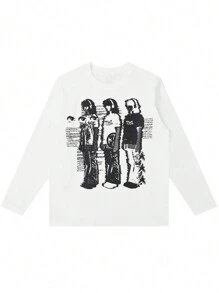 Men Slogan & Figure Graphic Tee, Breathable, Absorbs Sweat, Antistatic - White - View 1