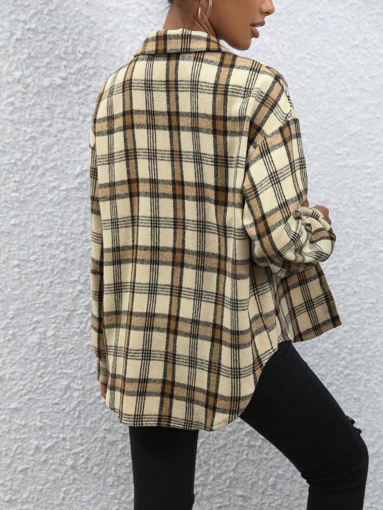Plaid Print Drop Shoulder Coat Fall Cloth For Women