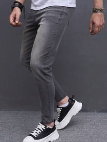 Manfinity Homme Men's Slim Fit Denim Jeans - Light Grey - View 4