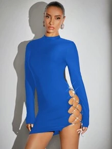 SHEIN BAE Lace Up Back Bodycon Dress - Royal Blue - View 6