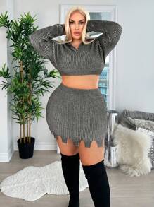 SHEIN SXY 大碼不對稱下擺針織短裙 - 深灰色 - 查看 1