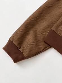 SHEIN EZwear Plus Zip Up Bomber Jacket - Brown - View 4