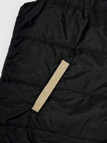 SHEIN LUNE Plus Contrast Panel Teddy Lined Hooded Vest Padded Padded Coat Clothes Winter - Black - View 3