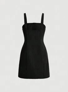 SHEIN MOD Vestido de tirantes con botón delantero de pana