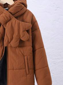 SHEIN Tween Boy Zip Up Hooded Padded Coat With Scarf - Brown - View 6