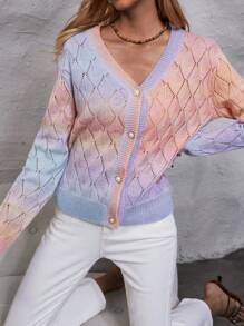 SHEIN Essnce Ombre Button Front Cardigan - Multicolor - View 4