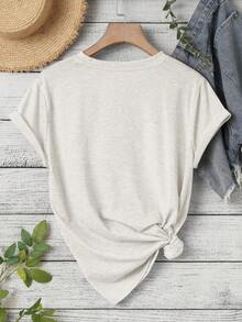 SHEIN LUNE 黃牛和印花T恤 - 米色 - 查看 2