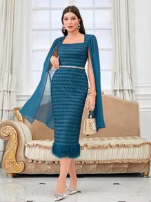 Modelyn 方領斗篷袖流蘇下擺洋裝 - 水鴨藍 - 查看 5