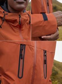 In My Nature 男士字母圖案拉鏈開襟連帽防風夾克 - 橘色 - 查看 5