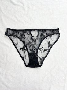 Contrast Lace Bra & Panty Lingerie Set - Black - View 7