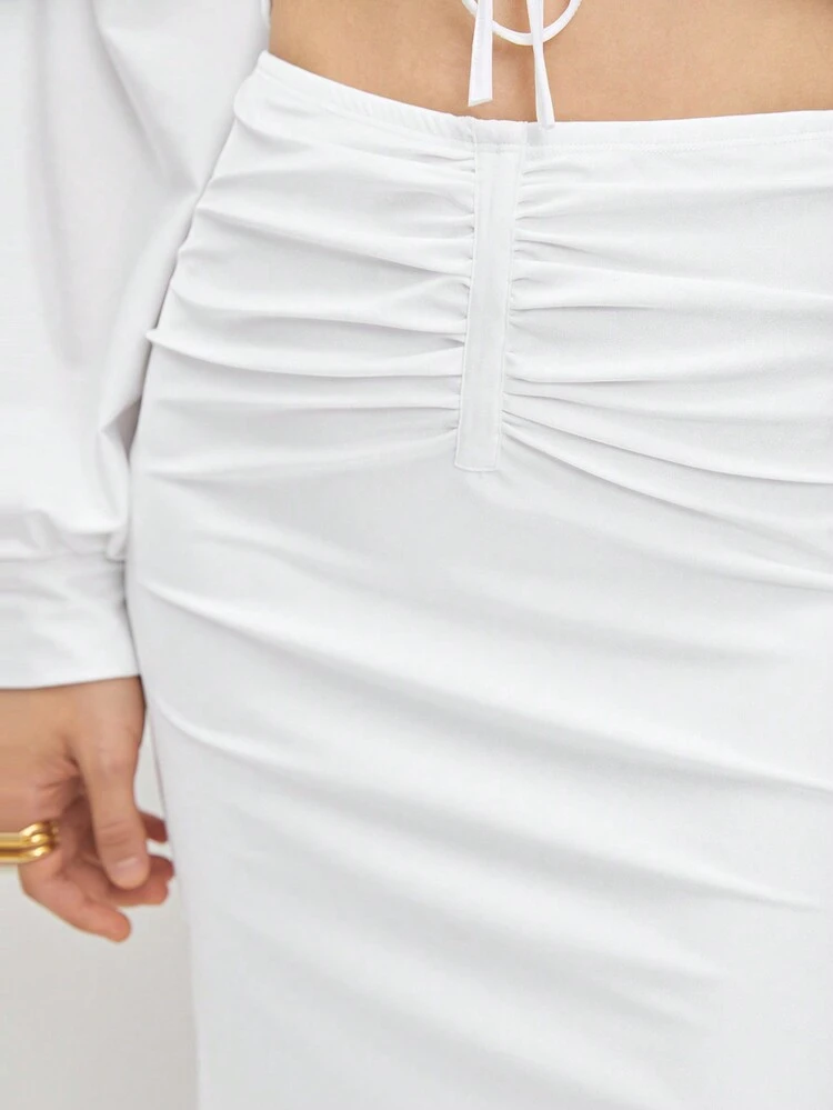 Solid Ruched Front Skirt