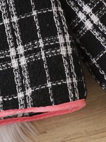 Baby Girl Plaid Pattern Frill Trim Double Breasted Coat - Black - View 5